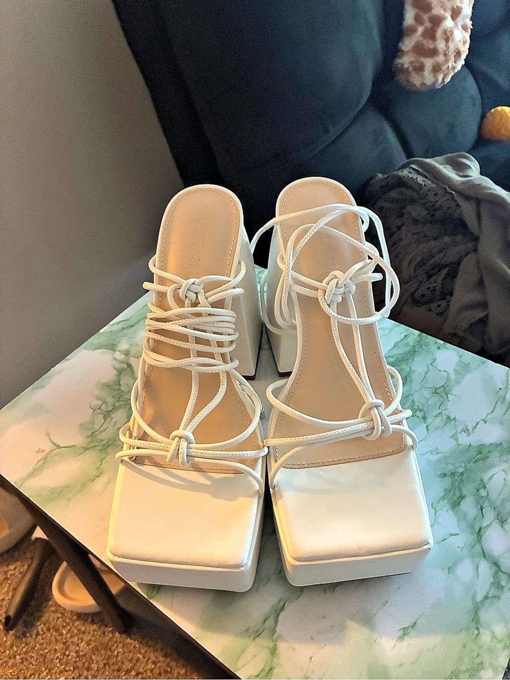 White Platform Strappy Heels Like New